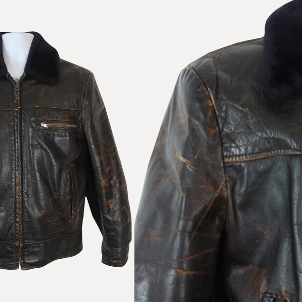 Blouson de moto en cuir marron des années 40 / Bombardier Harley Davidson des années 40 | Poitrine de 42 po.