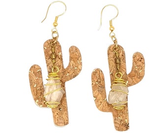 Pecos Diamonds Quartz Crystal Cork Cactus Earrings