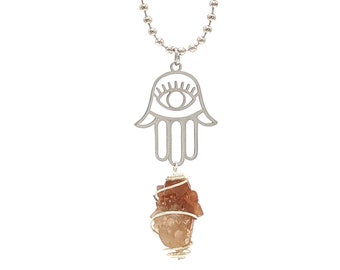 Pecos Diamonds Quartz Crystal Hamsa Hand Evil Eye Necklace