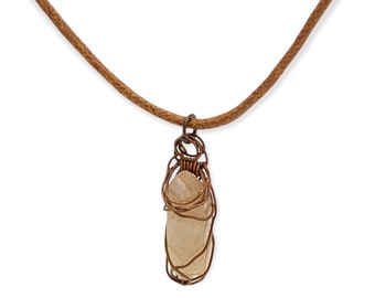 Pecos Diamonds Quartz Crystal Copper Wire Wrapped Necklace