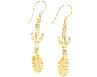 Pecos Diamonds Quartz Crystal Goldtone Cactus Earrings