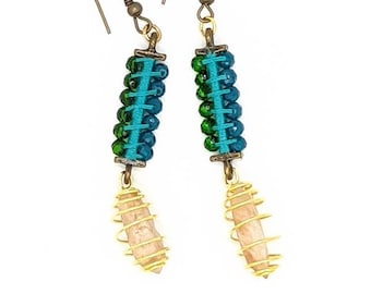 Pecos Diamonds Quartz Crystal Blue Green Earrings