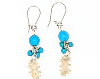 Pecos Diamonds Quartz Crystal Blue Bead Earrings