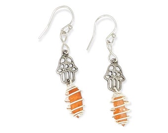 Celestial Harmony: Pecos Diamonds Quartz Crystal Hamsa Hand Earrings