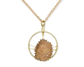 Pecos Diamonds Quartz Crystal Gold Tone Necklace