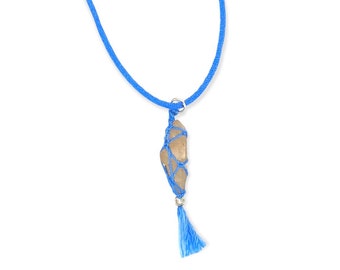 Pecos Diamonds Quartz Crystal Blue Macrame Necklace