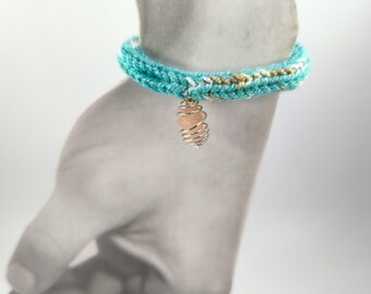 Turquoise Knitted Bracelet: Pecos Diamond Quartz Crystal, New Mexico