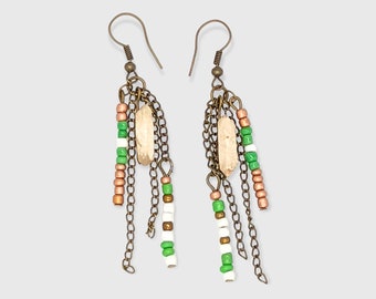 Pecos Diamonds Quartz Crystal Green Copper Beaded Earrings