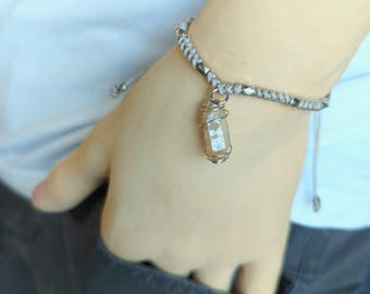 Handcrafted Twine Braided Bracelet with Healing Gemstone and silver Beads