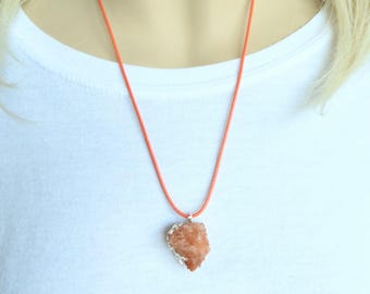 Raw Orange Cluster Quartz Charm Pendant Necklace