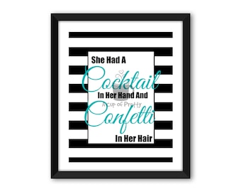 Cocktail and Confetti // Blue and Black// 8x10 Printable// Poster Art Print