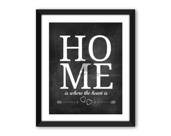 Home Is Where The Heart Is // 8x10 Printable // Chalkboard Poster Art Print