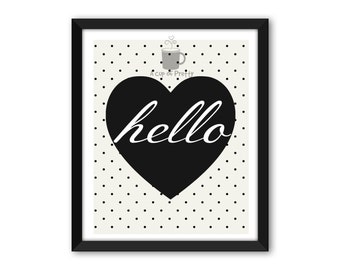 Hello // 8x10 Printable // Black and White Polka Dot poster art print