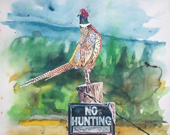 Pheasant Watercolor Print - an open edition giclee art print  from an original watercolor - by Andy Sewell