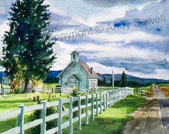 Finnish Church McCall - 12" x 16" Archival Watercolor Reprod. of Finnish Church in McCall, Idaho.  Print S/N Ltd. Ed. by Andy Sewell
