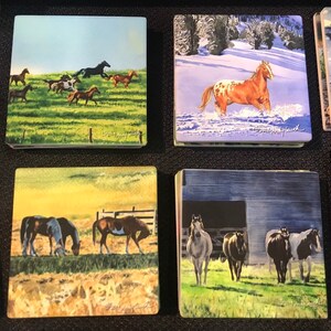 Horses themed coasters set of 4 - Sandstone feel, matte ceramic coaster set