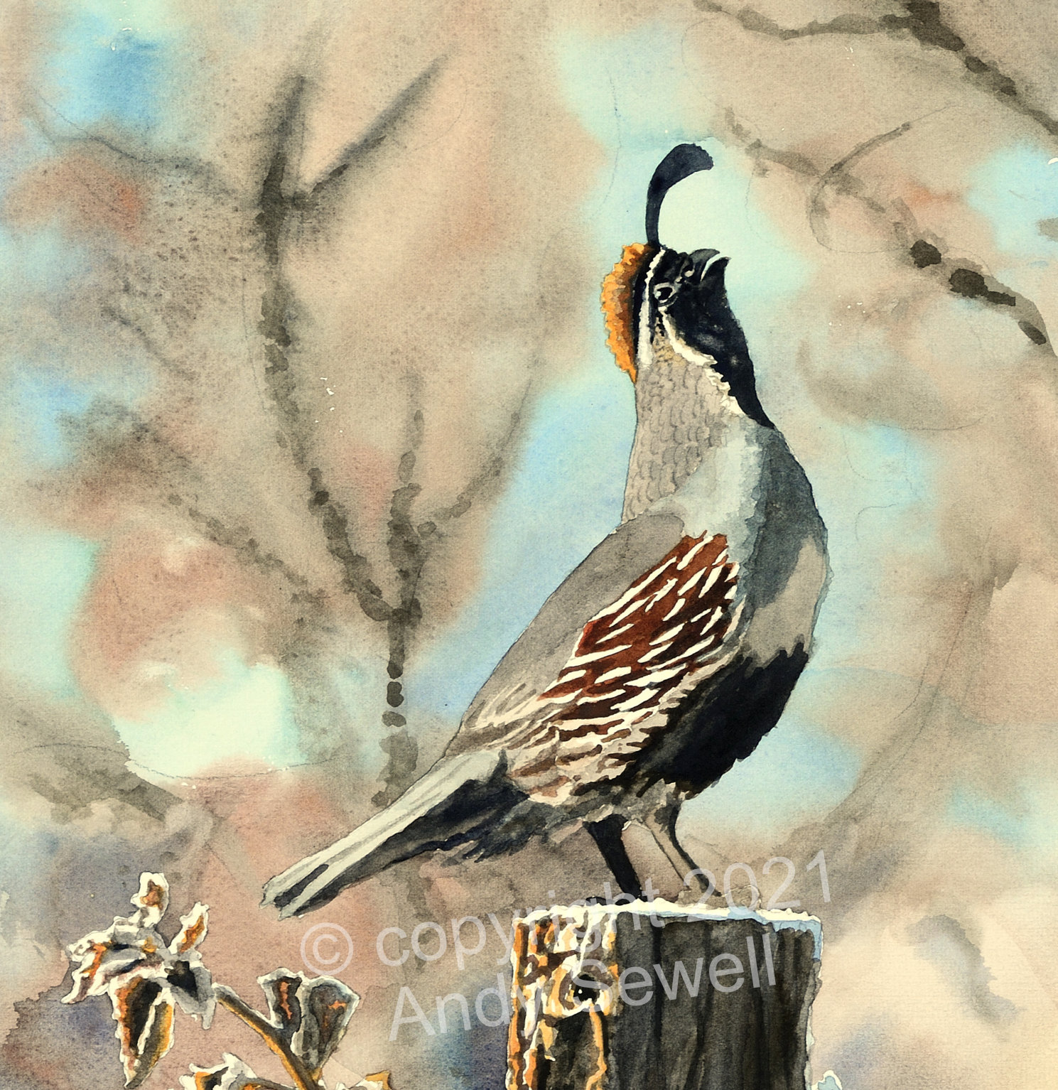 QUAIL on the Post Art Print a Ltd. Edition S/n Giclee Etsy
