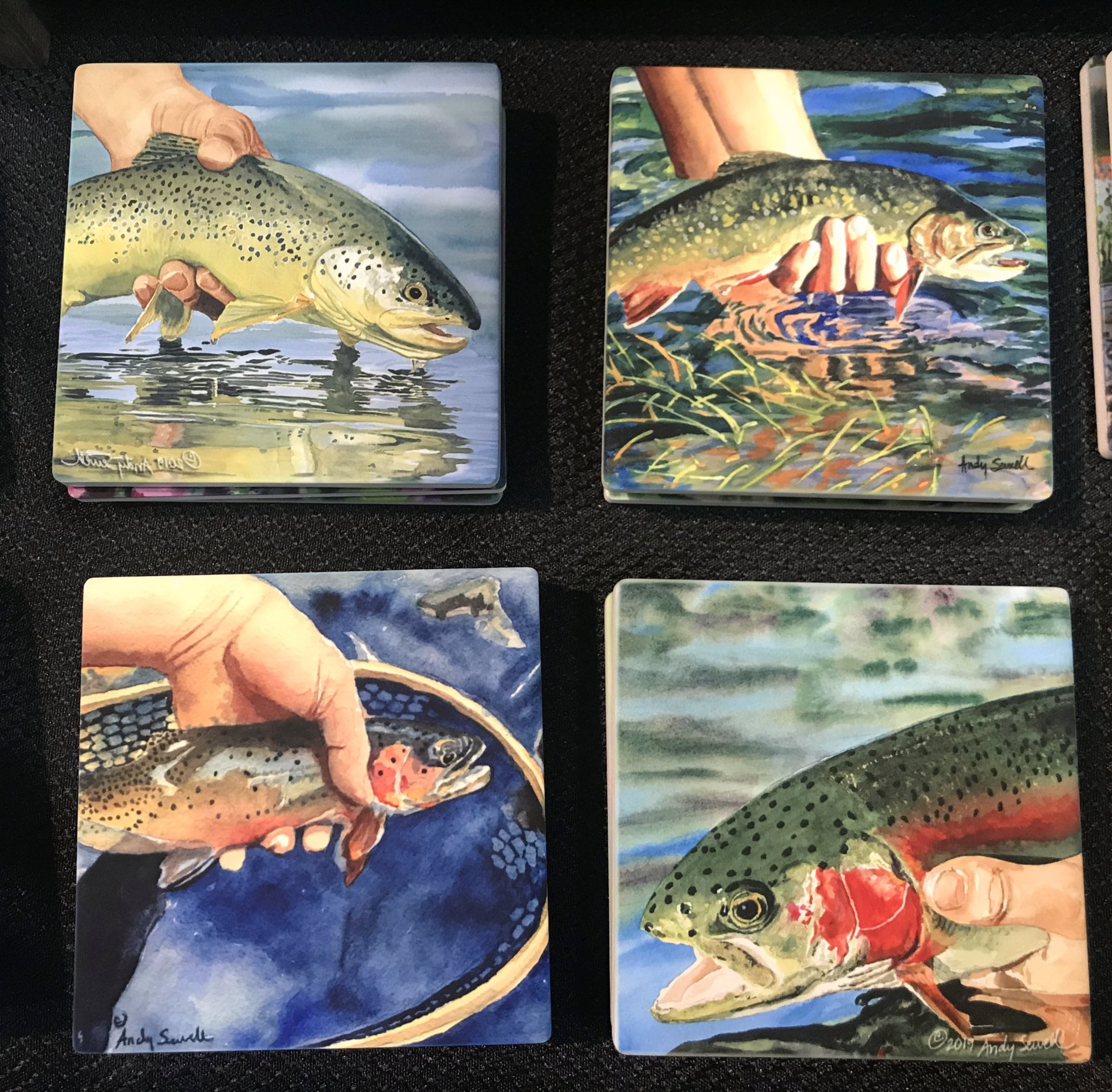 Four Trout Fish Theme Coasters Set of 4 - Sandstone Feel, Matte Ceramic ...