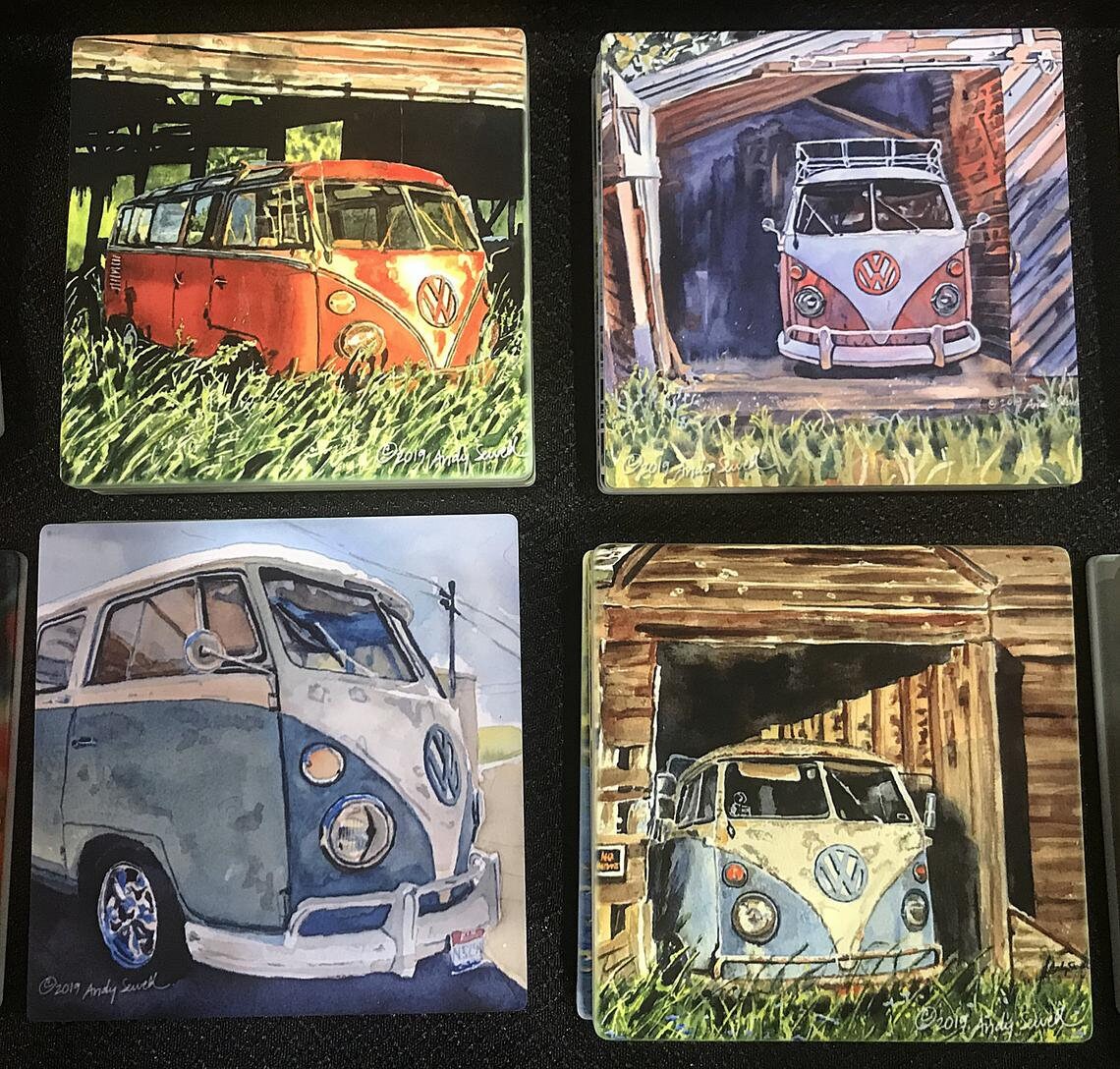 Volkswagen art print” watercolor art print - a ltd. edition s/n giclee  reprod. vw bus wall art - by Andy Sewell