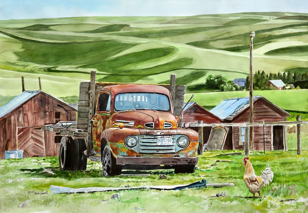 Ford Farm Truck Watercolor Print: Rustic Ranch Art - Etsy