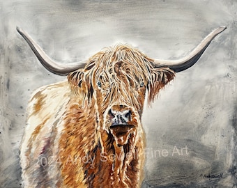 Scottish Highlander Cow Art Print, "Blondie" Painting