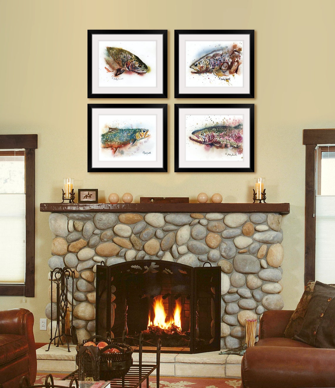 Brook Trout Splashes Original Transp. Watercolor or Print, Brook Trout