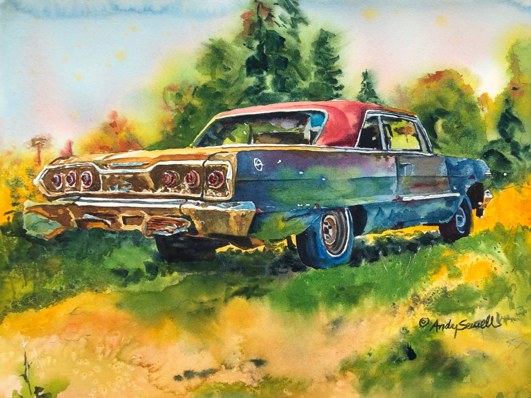 1963 Chevy Impala Art Print: Classic Car Watercolor, Signed Giclée