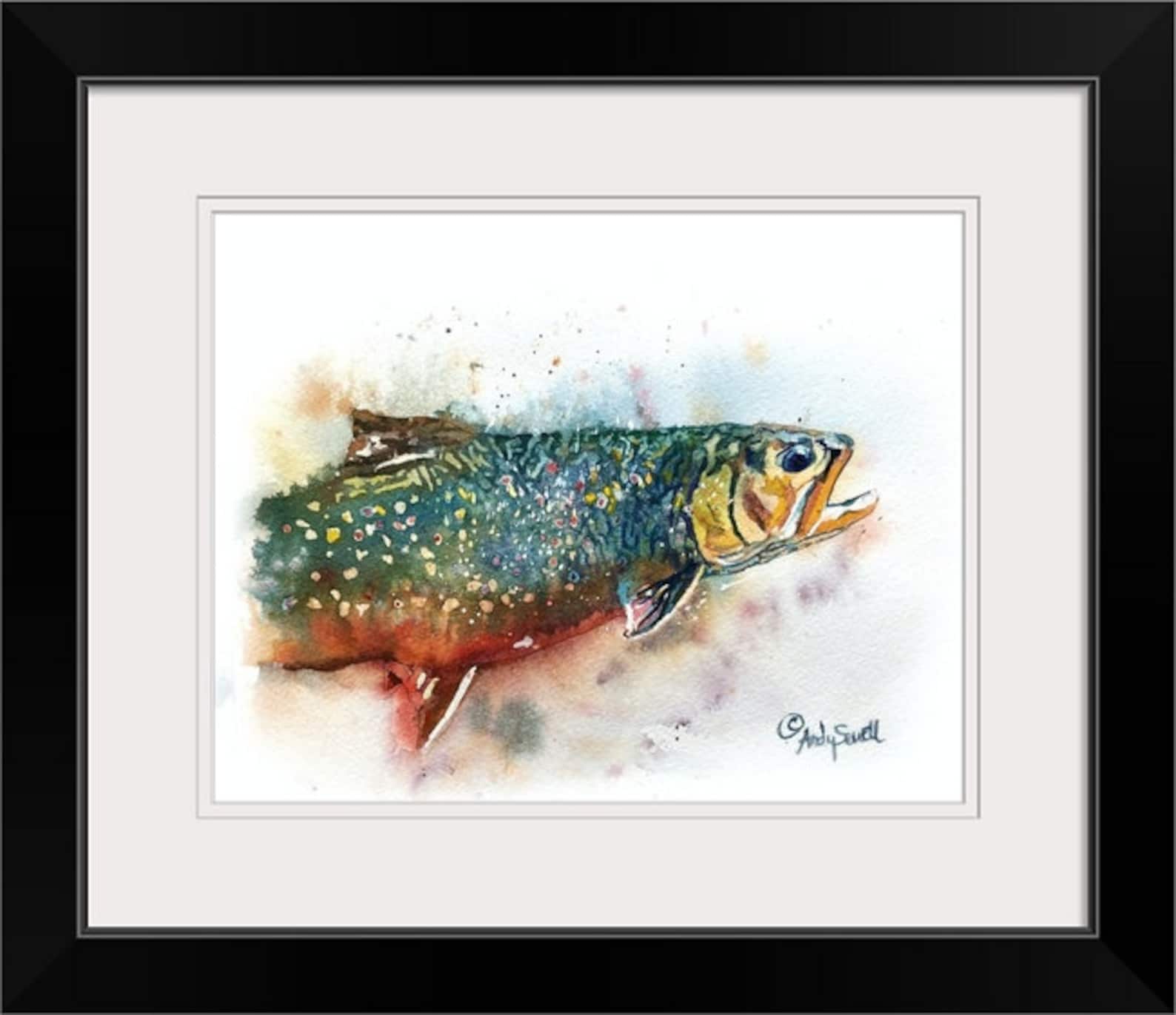 Brook Trout Splashes Original Transp. Watercolor or Print, Brook Trout