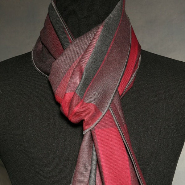 Long Wool Scarf Pinkish Red and Gray Wool Plaid Men's Scarf Luxury Scarves Men's Fashion Neck Scarves Ladies Birthday