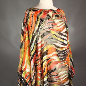 Long Orange Poncho Silk Ponchos One Size Fits Handmade Black Pattern Ponchos Elegant Ponchos Ladies Evening Ponchos Women&#39;s Fashion Poncho