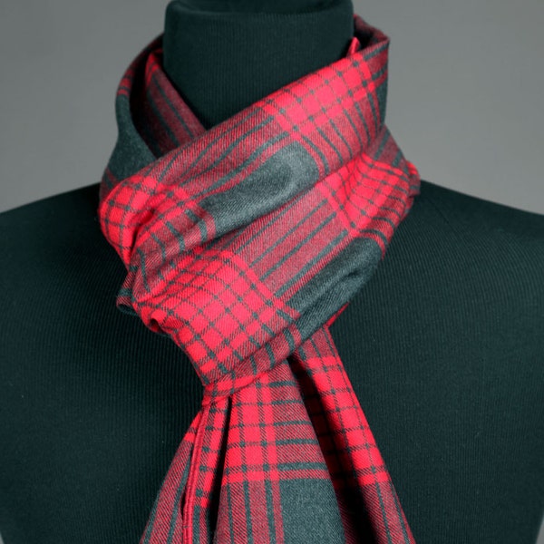 Gray Plaid Scarf Red and Gray Wool Plaid Mens Scarf Luxury Scarves Winter Scarves Mens Fashion High End Scarves Neck Scarves Ladies Birthday
