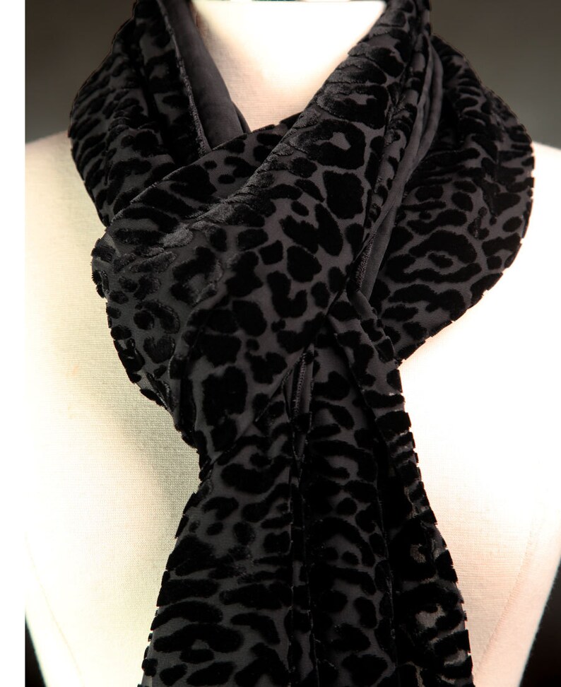 Black Silk Scarf Dotted Cut Velvet Long Handmade High End Etsy
