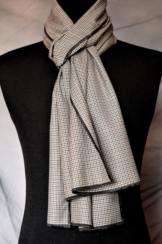 Gray Taupe Plaid Wool Scarves Long Scarves Beige Scarf Handmade