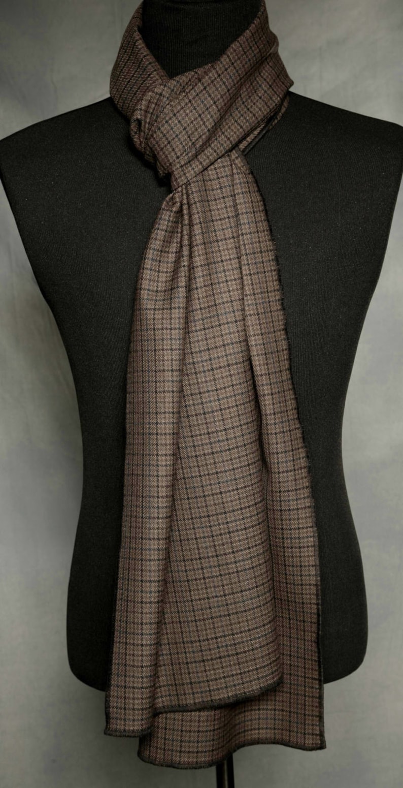 Dark Brown Plaid Scarf Wool Scarf Black and Brown Men's Scarves Elegant