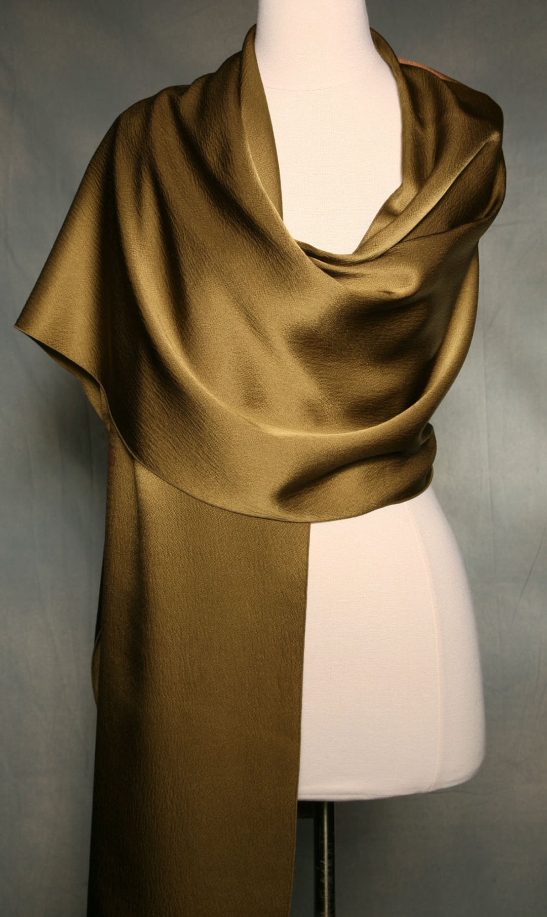 Brown Silk Scarf Handmade Solid Color Bronze Charmeuse Luxury 