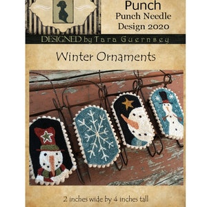 Instant E-Pattern! Winter Ornaments. Punch Needle Embroidery 2020 Design. Snowman Snowflake Christmas December Holiday Folk Art Rug Hooking