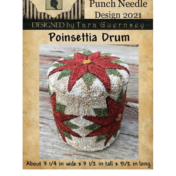 Instant E-Pattern! Poinsettia Drum. Punch Needle Embroidery 2021 Design. Perfect Christmas Winter Flower Pinkeep