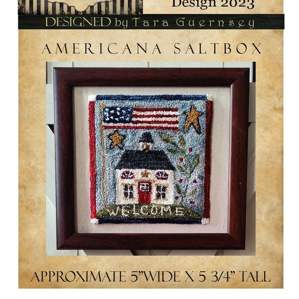 E-Pattern Instant! Americana Saltbox. Perfect Prim Punch Design. American Flag Needlepunch Folk Art Colonial Faap Rug Hooking Red White Blue