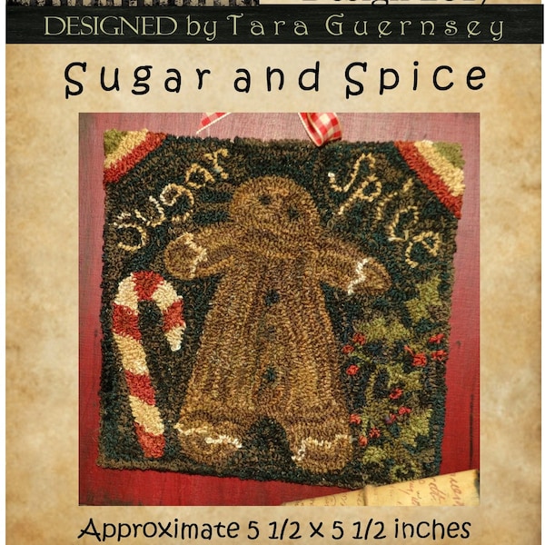 E-Pattern instantané ! Sugar and Spice Perfect Prim Punch Christmas December Gingerbread Man Candy Cane Holiday Holly Folk Art Faap Rug Hook