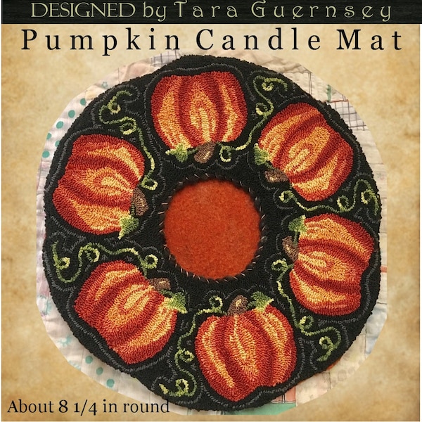 Instant Download PDF Pattern! Pumpkin Candle Mat. Punch Needle Design Needlepunch Folk Art Faap Rug Hook Prim Primitive Farmhouse Decor Fall