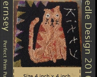 PDF - Orange Kitty - Motif perforé à l'aiguille - Art populaire primitif (téléchargement numérique)