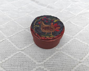 Finished Punch Needle Embroidery Artwork. Autumn Bounty. Turkey design. Mounted on a Painted Box.