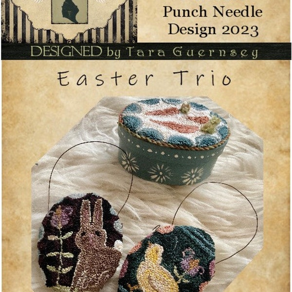 Easter Trio. INSTANT PATTERN Punch Needle E-file Digital PDF Download. Perfect Prim Easter Bunny Rabbit, Spring Decor. Carrots. Antique.