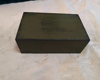 Boîte d'allumettes peinte à la main - Grande boîte en bois ~ Vert et noir