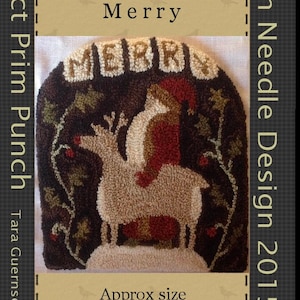 Instant E-Pattern! Merry. Perfect Prim Punch 2016 Design. Christmas December Santa Reindeer Rudolf Holiday Holly Folk Art Rug Hooking
