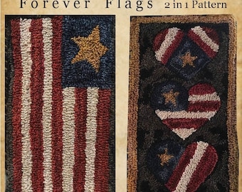 E-Pattern Instant! Forever Flags. 2 in 1 Punch Needle American Flag Red White Blue Folk Art Colonial Rug Farmhouse Perfect Prim