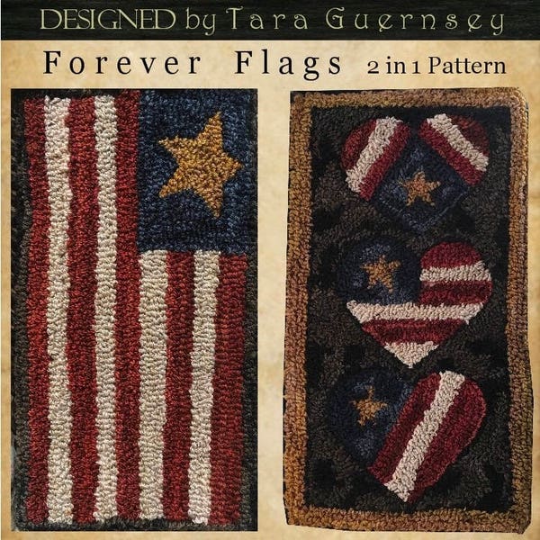 E-Pattern Instant! Forever Flags. 2 in 1 Punch Needle American Flag Red White Blue Folk Art Colonial Rug Farmhouse Perfect Prim