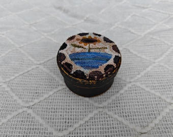 Finished Punch Needle Embroidery Artwork. Sunflower on a Box