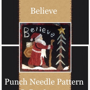 Instant Download E-Pattern Believe in Santa. Christmas Winter Holiday Red White Black Presents Gift Feather Tree Prim Primitive Rustic Home