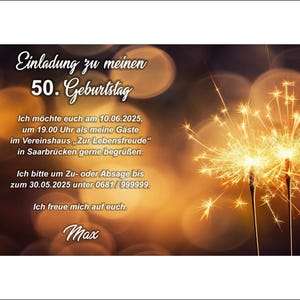Einladungskarte, Geburtstag, Wunderkerzen, 40, 50, 60, 70, 80 jedes Alter, originell, einzigartig, individueller Text, einmalig, Feier